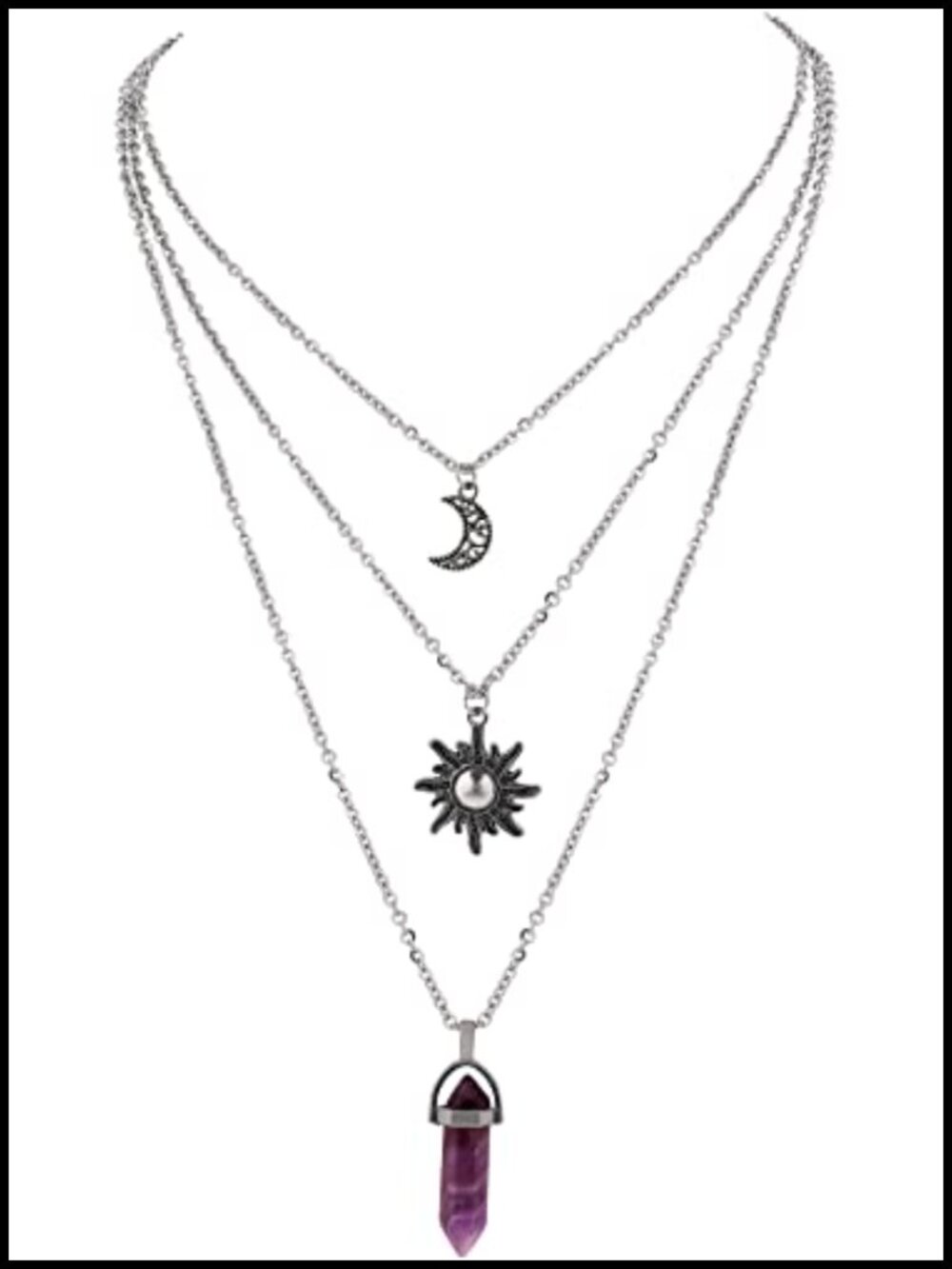 Gothic Layered Sun Moon Crystal Necklace Set Boho Punk Jewerly